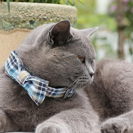 Lionet Paws Dog and Cat Collar with Bowtie Grid Collar Plastic Buckle Light Adjustable Collars for Small Medium Large Dogs