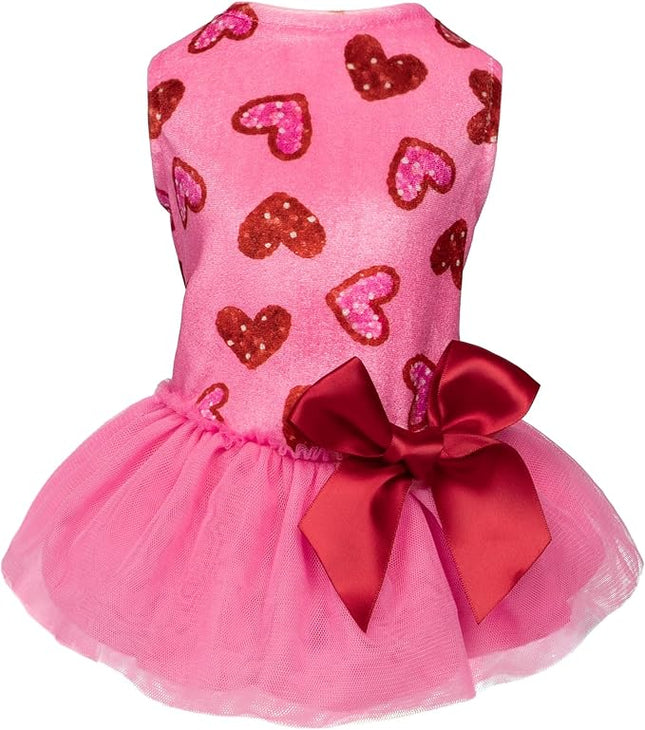 Fitwarm Pink Heart Tulle Dog Dress, Fancy Valentines Outfit for Small Dogs Girl, Festive Pet Clothes, Pink, Red, Small