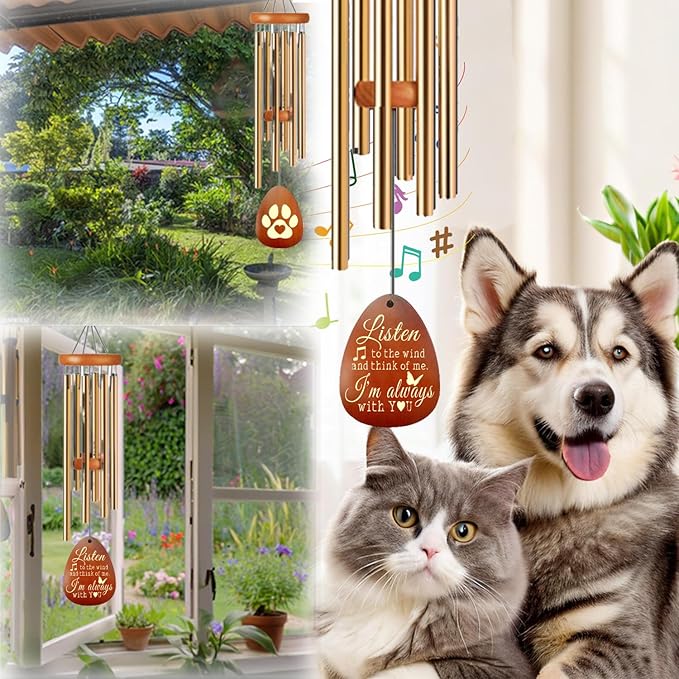 Dog Memorial Gifts, 26" Pet Memorial Wind Chime, Gifts for Loss of Dog, Dogs Wind Chimes, Pets Loss Passing Away Remembrance Bereavement Gift, Sympathy Gifts of Pet (Gold)