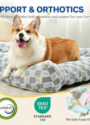 Cat Bed Cats Couch for Puppy and Kitten, Fluffy Pet Couch Small Dog Sofa Bed, Supportive Cat Sofa for Indoor Cats, Washable Cover & Non-Slip, 26 inch, Grey