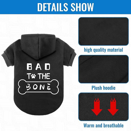 BINGPET Dog Hoodies,Bad to The Bone Printed Soft & Warm Puppy Sweatshirt Hooded with Harness Hole,Cold Protective Winter Coats Warm Puppy Pet Dog Clothes for Small Medium Large Dogs