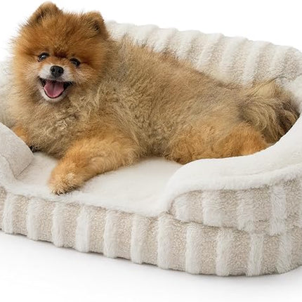 LE SURE Cute Dog Bed for Small Dogs, Orthopedic Waterproof Small Pet Beds with Sides, High Back Non-Slip Bottom and Egg-Crate Foam Puppy Couch Sofa with Washable Removable Cover, Beige