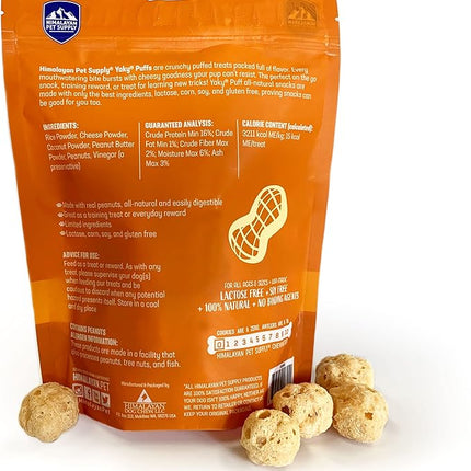 | yakyPUFF Himalayan Cheese Treats | Lactose Free | Gluten Free | Grain Free | USA MADE | For All Breeds | Peanut Butter Flavor Crispy Puffed Treat
