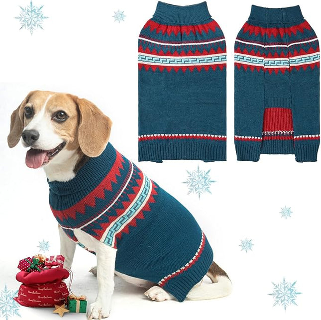 BINGPET Christmas Dog Sweaters for Winter,Turtleneck Classic Knit Dog Sweaters for Small Medium Large Dogs,Nblue Knitted Holiday Sweaters for Outdoors Playing,Warm Puppy Dog Cat Clothes,S