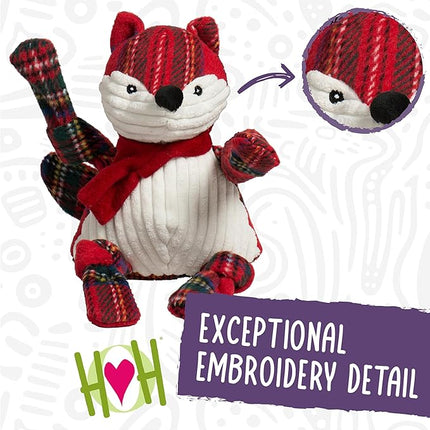 HuggleHounds Knottie Plush Dog Toy - Dog Stuffed Animal Toy for Small, Medium & Large Sized Dogs, Durable Plush to Keep Them Busy - Tartan Tidings Fox, Large
