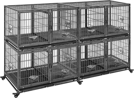 Yaheetech Stackable Dog Crate 42'' Heavy Duty Large Dog Crate with Divider 4pcs Rolling Pet Metal Crate w/Double Doo Water Bowl Pet Kennel Indoor