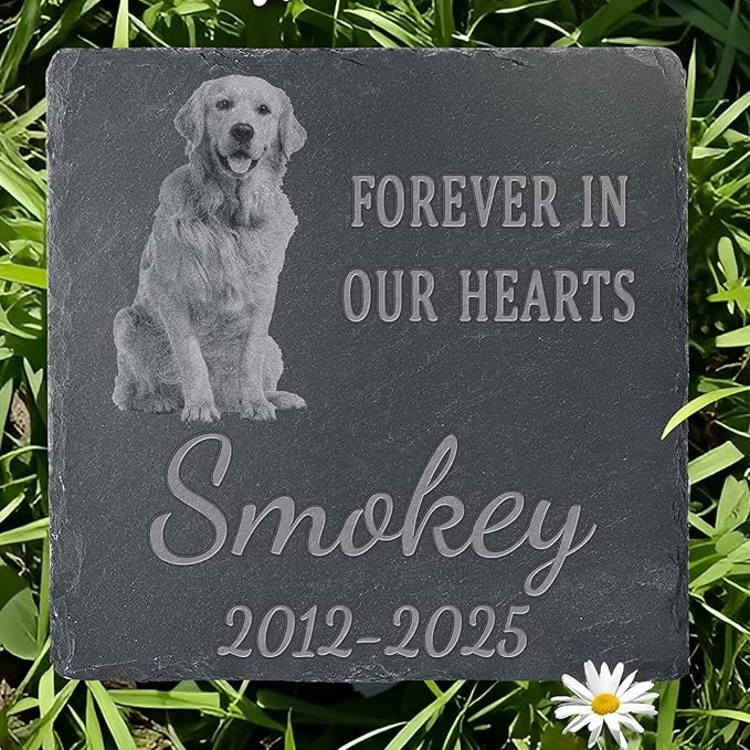 Pet Memorial Stone with Photo, Dog Memorial Gifts for Loss of Dog, Personalized Pet Memorial Gifts, Pet Loss Gift - in Our Hearts（Square）