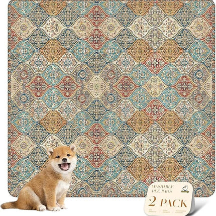 nunubaby Reusable Potty Pads for Dogs for Crates and Floors. Washable Pee Pads for Dogs, Stylish, Non-Slip and Leak-Proof Pee Pads.(Cream/Multi, 36" x36")
