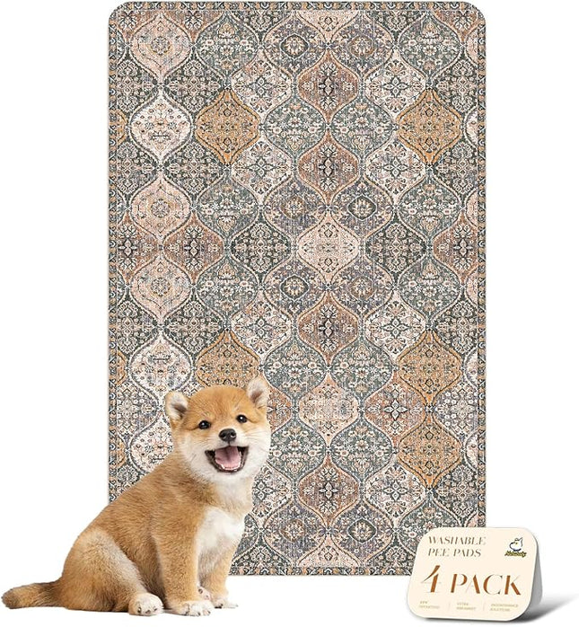 nunubaby 4PACK Washable Pee Pads for Dogs, Stylish, Non-Slip and Leak-Proof Pee Pads. Reusable Potty Pads for Dogs for Crates and Floors.(Brown/Multi, 24" x36")