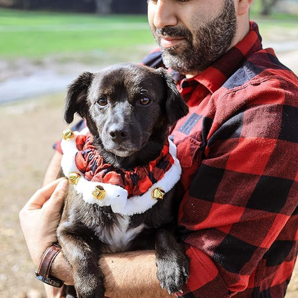 Huxley & Kent Ruff Pet Scrunchy | Buffalo Check (Large) | Festive Christmas/Holiday Neckwear for Dogs/Cats | Fun Stretchable Costume Accessory | Soft Collar with Bells