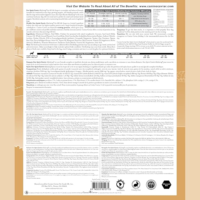 Canine Caviar - Free Spirit: Chicken & Pearl Millet Alkaline Dry Dog Food, Limited Ingredients, Gluten-Free, Based on Science & Research, Veterinary Alternative Diet (4.4 Pound Bag)