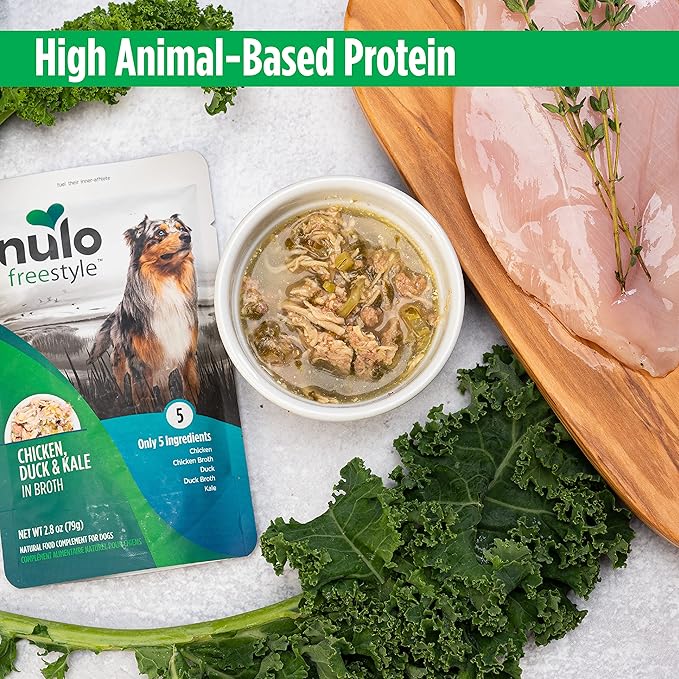 Nulo Freestyle Chicken, Duck, & Kale in Broth Real Meat Dog Food Topper, 2.8 Ounce (Pack of 24)