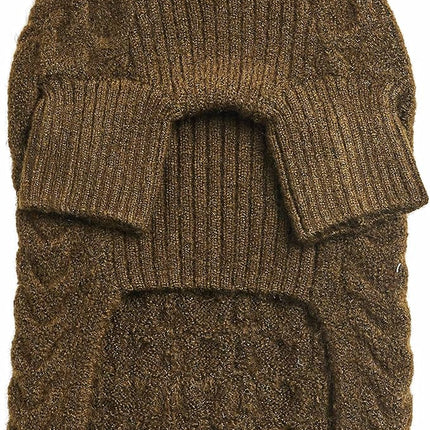 Blueberry Pet Classic Fuzzy Textured Knit Pullover Turtle-Neck Dog Sweater in Dark Olive, Back Length 16", Pack of 1 Clothes for Dogs