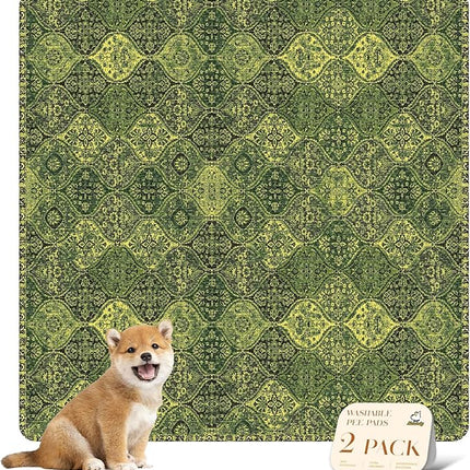 nunubaby Washable Pee Pads for Dogs, Stylish, Non-Slip and Leak-Proof Pee Pads. Reusable Potty Pads for Dogs for Crates and Floors.(Green/Multi, 36" x36")