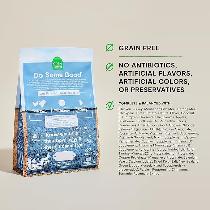 Open Farm, Grain-Free Dry Dog Food for Small Breeds, High-Protein Kibble, Sustainably & Ethically Sourced Ingredients, Non-GMO Veggies & Superfoods, Chicken & Turkey Recipe for Small Dogs, 11lb Bag