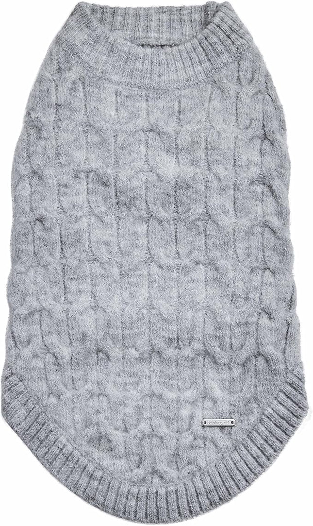 Blueberry Pet Classic Fuzzy Textured Knit Pullover Crew-Neck Dog Sweater in Heather Grey, Back Length 14", Pack of 1 Clothes for Dogs