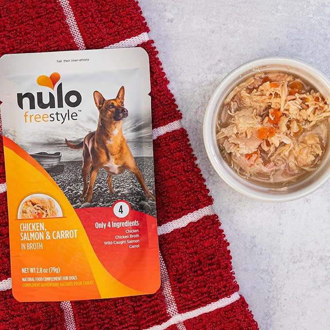 Nulo Freestyle Chicken, Salmon & Carrot in Broth Real Meat Dog Food Topper, 2.8 Ounce (Pack of 6)