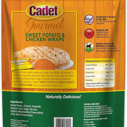 Cadet Gourmet Sweet Potato & Chicken Wraps Limited-Ingredient Dog Chews, Healthy and Natural Training Treats for Small and Large Dogs, 28 oz.