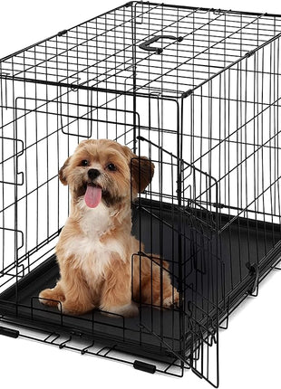 CAPHAUS Foldable Dog Crate Wire Metal Dog Kennel w/Leak-Proof Pan & Protecting Feet & Divider Panel, Single or Double Door, Small, Medium & Large Indoor Wire Cage, 24” w/Single Door