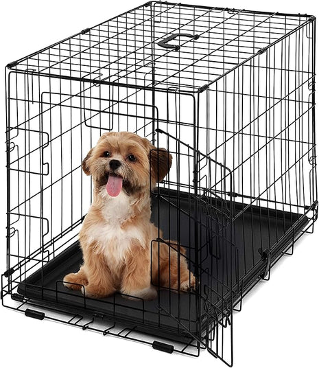 CAPHAUS Foldable Dog Crate Wire Metal Dog Kennel w/Leak-Proof Pan & Protecting Feet & Divider Panel, Single or Double Door, Small, Medium & Large Indoor Wire Cage, 24” w/Single Door