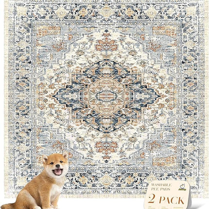 nunubaby Reusable Potty Pads for Dogs for Crates and Floors. Washable Pee Pads for Dogs, Stylish, Non-Slip and Leak-Proof Pee Pads. (Beige/Multi, 54" x54" )