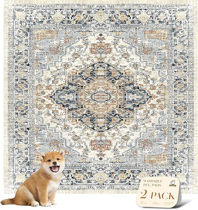 nunubaby Reusable Potty Pads for Dogs for Crates and Floors. Washable Pee Pads for Dogs, Stylish, Non-Slip and Leak-Proof Pee Pads. (Beige/Multi, 54" x54" )