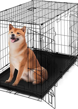 CAPHAUS Foldable Dog Crate Wire Metal Dog Kennel w/Divider Panel, Leak-Proof Pan & Protecting Feet, Single & Double Door, Small, Medium & Large Dog Crate Indoor Wire Dog Cage, 36” w/Double Doors