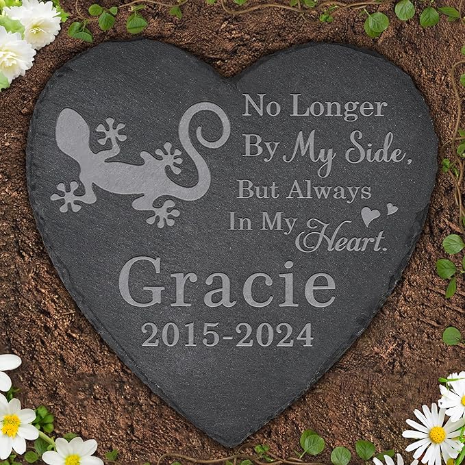 Pet Memorial Stone Lizard - Lizard Headstone - Lizard Memorial Stone - Lizard Memorial Gifts - Loss of a Lizard - Lizard Loss Gifts (Heart-Shaped)