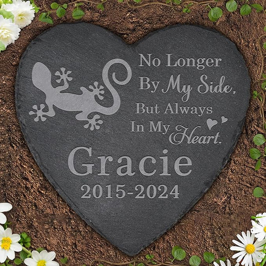Pet Memorial Stone Lizard - Lizard Headstone - Lizard Memorial Stone - Lizard Memorial Gifts - Loss of a Lizard - Lizard Loss Gifts (Heart-Shaped)
