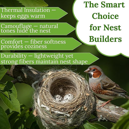 Bird Nesting Material – Hummingbird Nesting Material - Natural Nest Bedding Refill for Hummingbirds Parakeets Finches Canaries Wrens Wild Birds – Ideal Supplies for Cages Gardens Nesting Boxes 3.6 oz
