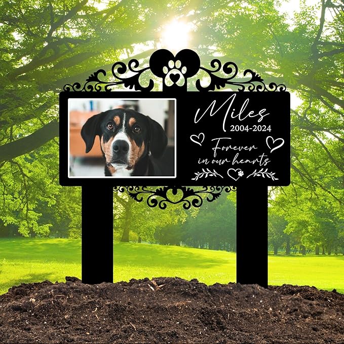Custom Pet Grave Markers Dog | Custom Pet Headstones for Dogs | Best Memorial Gifts to Tribute Your 4-Legged Companions | Personalized Grave Marker for Furry Friends with Simple Photo Frame
