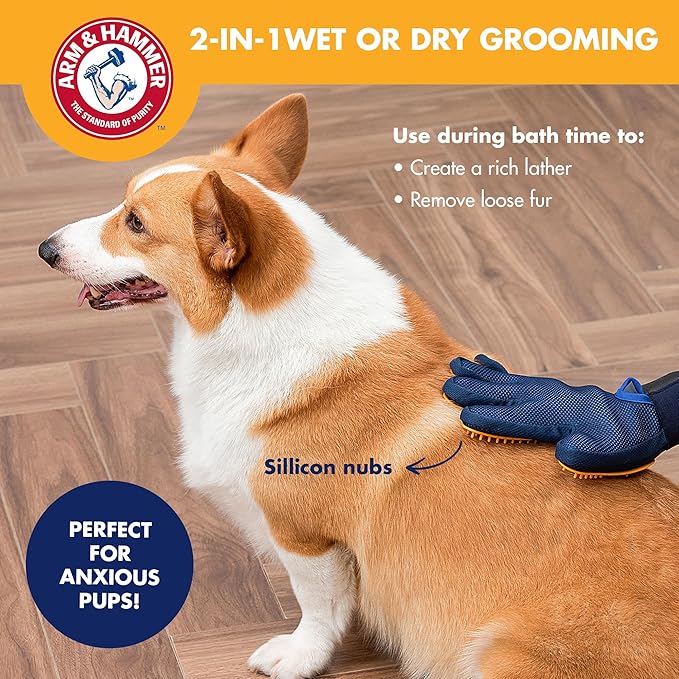 Arm & Hammer “Simply Calm” Dog Grooming Deodorizing Glove with Fragrance Transfer Technology –Scented Silicone Hand Brush for Bathing & Shedding, Sweet Lily & Vanilla Scent