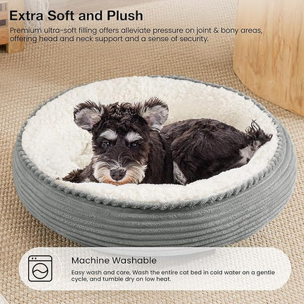 Love's cabin Round Donut Cat and Dog Cushion Bed, 25in Pet Bed for Small or Medium Dogs, Anti-Slip & Water-Resistant Bottom, Soft Durable Fabric Pet Beds, Washable Calming Cat Bed Grey Stripe