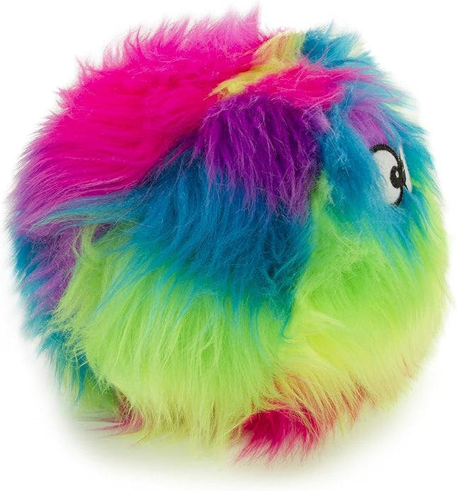 goDog Furballz Squeaky Plush Ball Dog Toy, Chew Guard Technology - Rainbow, Medium
