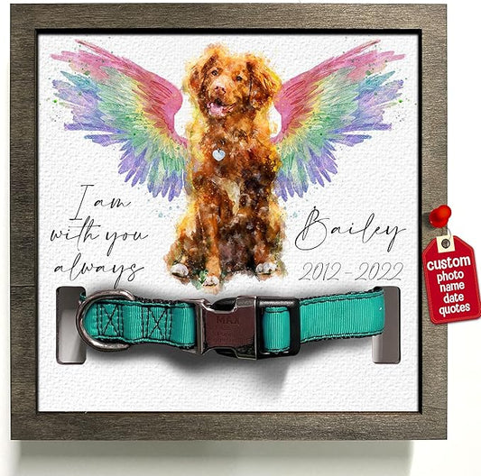 Personalized Pet Memorial Gifts Water Color Dog Angel Wings Picture Frame Pet Loss Gift Dog Custom Cat Picture Collar Frames Heartfelt Sentimental Quote Memorial Plaques Rainbow Bridge Pet