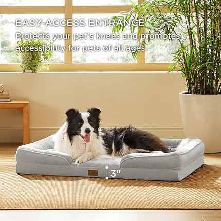Bedsure Orthopedic Dog Beds Large Sized Dog - Washable Large Dog Cat Bed Waterproof, Comfort Dogs Couch Sofa with Washable Removable Cover, Pet Bed with Nonskid Bottom, Light Grey, 35"