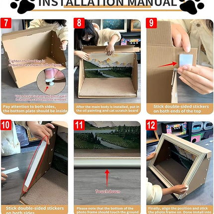 Horizontal Oil Painting Cat Scratcher & Bed - Durable Art Frame with Replaceable Art, Cat House for Indoor Cats Simple-Assembled Bed Couch Cave Condo Home Decoration(Starry Night & Gold Mountain)