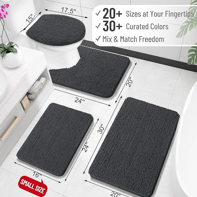 OLANLY Toilet Rugs U-Shaped 24x20, Extra Soft Absorbent Chenille Contour Bathroom Rugs for Toilet, Dry Quickly, Machine Washable, Non-Slip Bath Mat, Dark Grey