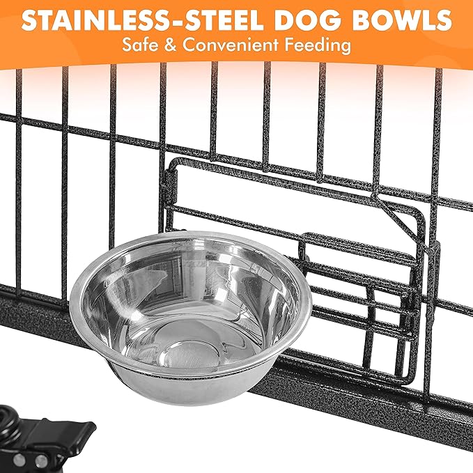 Yaheetech Stackable Dog Crate 42'' Heavy Duty Large Dog Crate with Divider 4pcs Rolling Pet Metal Crate w/Double Doo Water Bowl Pet Kennel Indoor