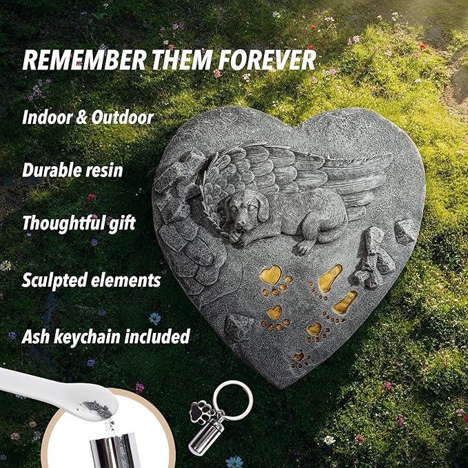 Dog Memorial Stone for Loss of Dog Sympathy Gift, Remembrance Gift with Keychain, Pet Memorial Stone for Dogs - Outdoor Grave Marker for Garden, Pet Grave
