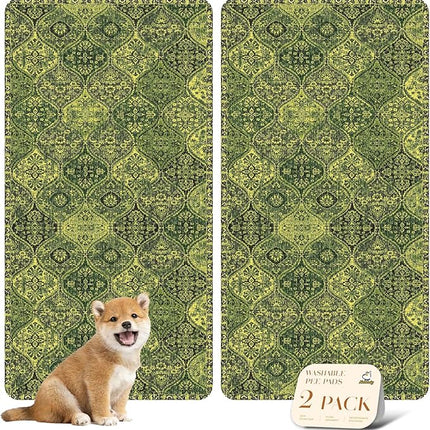 nunubaby Washable Pee Pads for Dogs, Stylish, Non-Slip and Leak-Proof Pee Pads. Reusable Potty Pads for Dogs for Crates and Floors.(Green/Multi, 24" x48")
