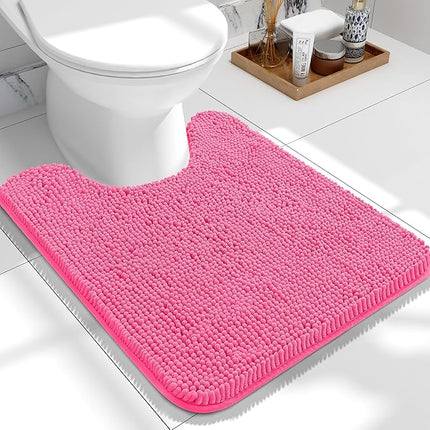 OLANLY Toilet Rugs U-Shaped 24x20, Extra Soft Absorbent Chenille Contour Bathroom Rugs for Toilet, Dry Quickly, Machine Washable, Non-Slip Bath Mat, Hot Pink