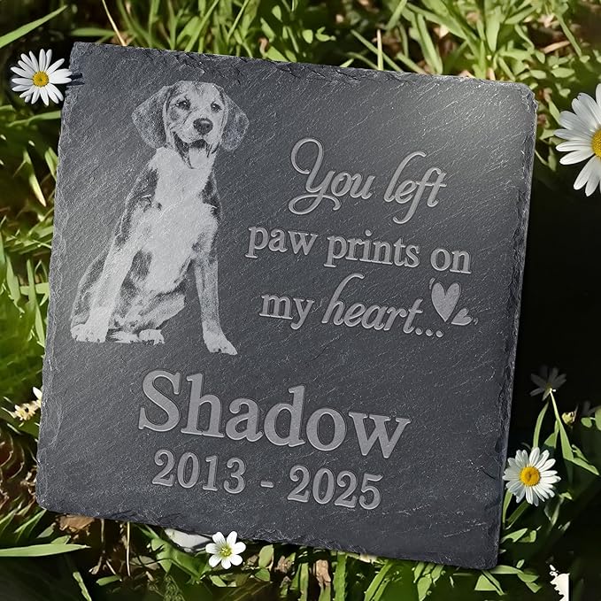 Pet Memorial Stone, Dog Memorial Stone, Dog Memorial Gifts for Loss of Dog, Pet Memorial Gifts, Loss of Pet Sympathy Gift, in Loving Memory Pet - Left Paw Prints on My Heart - Square
