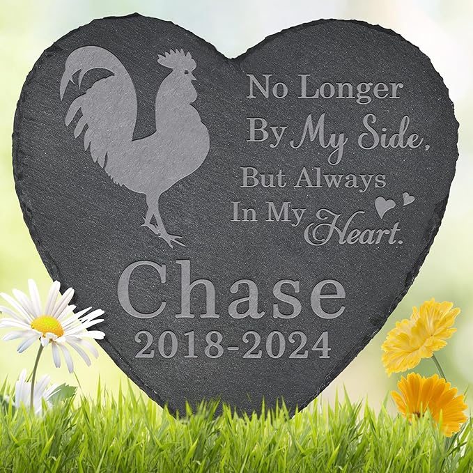 Pet Memorial Stone Chicken - Chicken Headstone - Chicken Memorial Stone - Chicken Memorial Gifts - Loss of a Chicken - Chicken Loss Gifts (Heart-Shaped)