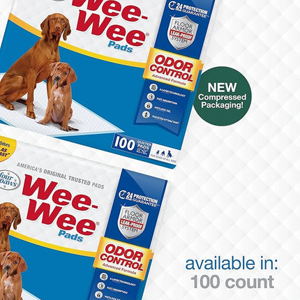 Four Paws Wee-Wee Odor Control Advanced Formula Unscented Pee Pads for Dogs & Puppies, Leak-Proof Housebreaking Potty Training Floor Protection, 22" x 23", 100 Count