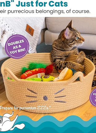 Catstages Bed & Basket Retreat 2-in-1 Cat Bed with Removable Cushion, Plush Cotton Rope, Tan, 15 in – Versatile Pet Bed and Toy Storage Basket