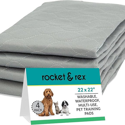rocket & rex Premium Washable Pee Pads for Dogs, Waterproof & Reusable Puppy Pads for Potty Training, Whelping, Lining Crates & More, Guaranteed for up to 300 Washes, 22" x 22" (Pack of 4)