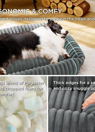 Bedsure Cute Dog Bed for Extra Large Dogs - Washable Furry Puppy Beds, Rectangle Orthopedic XL Pet Beds with Removable Zipper Cover, 43x30x8inches, Warm Grey