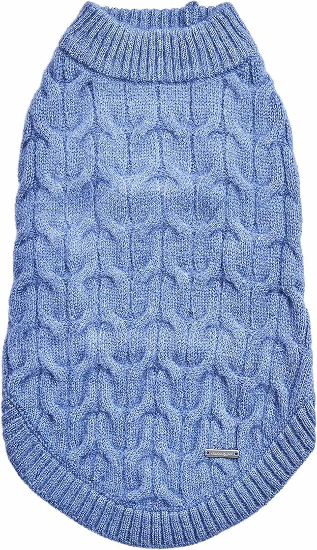 Blueberry Pet Classic Fuzzy Textured Knit Pullover Crew-Neck Dog Sweater in Heather Blue, Back Length 22", Pack of 1 Clothes for Dogs