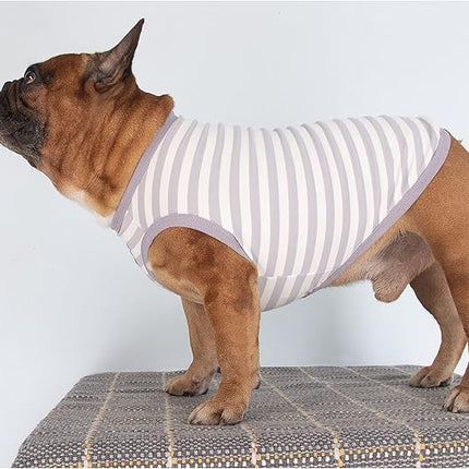 iChoue English Bulldog 100% Breathable Cotton Striped T Shirts Halloween Vest Clothes for Medium Dogs Tank Tops French Frenchie Pug Boston Terrier Pitbull Grey White Stripes - XXLarge
